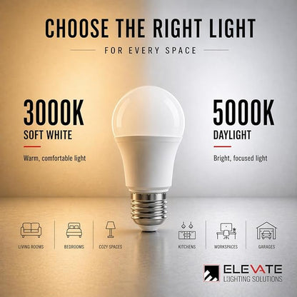 Elevate LED A19 Light Bulb, 9W (60W Equivalent), 3000K Warm White, E26 Base, Energy-Efficient Replacement for Lamps, Ceiling Fixtures, Residential & Commercial Use