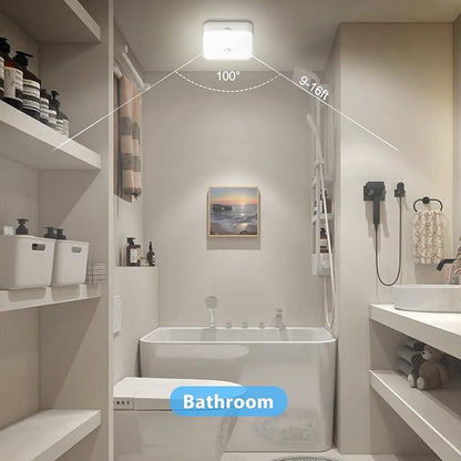Rechargeable Motion Sensor Ceiling Light, Rechargeable Battery Operated Closet Light Wireless, 500LM Wireless Motion Activated Light for Shower Stairs Hallway Pantry Porch Garage, 5000K 2 Pack