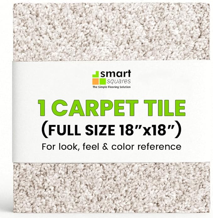 Smart Squares Easy Street Premium Plush Carpet Tiles, Made in USA – 18x18 Peel and Stick Floor Tiles with Attached Padding – Seamless DIY Carpet Squares (2.5 Sq Ft, 1 Tile, 486 Porcelain)