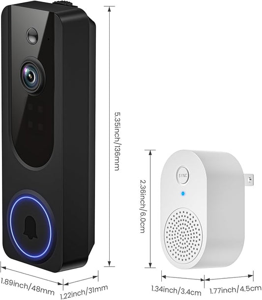 Hubposh Doorbell Camera Wireless with Indoor Receiver, Baby Monitor, Battery Powered, AI Human and Motion Detection, 2 Way Talk, 1080P Night Vision, Cloud Storage (Sold Separately)