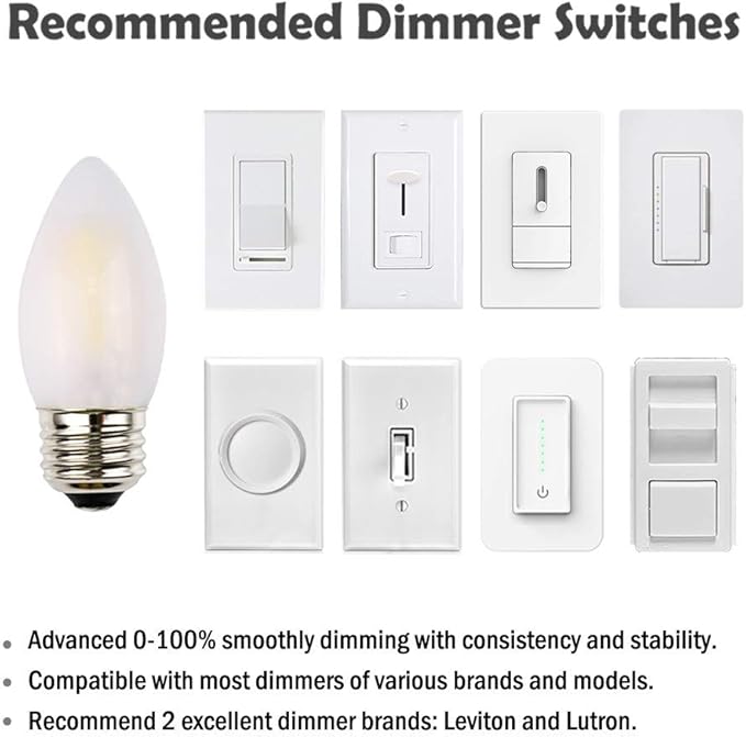 C35 LED Candelabra Bulb, 6W Dimmable, E26 Standard Base, 600LM 60W Incandescent Equivalent, 2700K Soft Warm White Light, Frosted Glass Housing, Torpedo Tip, 3-Pack
