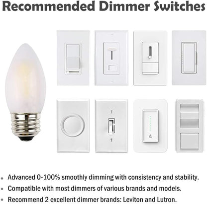 C35 LED Candelabra Bulb, 6W Dimmable, E26 Standard Base, 600LM 60W Incandescent Equivalent, 2700K Soft Warm White Light, Frosted Glass Housing, Torpedo Tip, 3-Pack