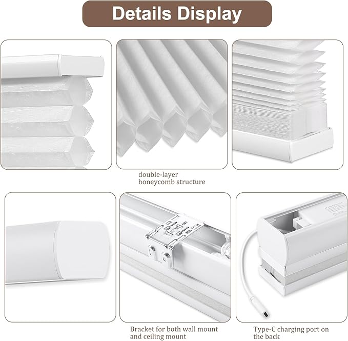 Godark Motorized TDBU Cellular Shades with Remote Control Smart Honeycomb Blinds Compatible with Alexa Google Home Smarthings Custom Double Cellular Light Filtering for Indoor Windows Doors-White