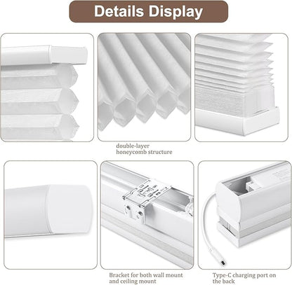 Godark Motorized TDBU Cellular Shades with Remote Control Smart Honeycomb Blinds Compatible with Alexa Google Home Smarthings Custom Double Cellular Light Filtering for Indoor Windows Doors-White