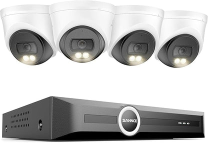 SANNCE 2K 3MP PoE Security Camera System - 8CH 6MP NVR with 4PCS 3MP HD Weatherproof Dome Surveillance Cameras, Clear Full Color Night Vision, Audio Recording (Without HDD)
