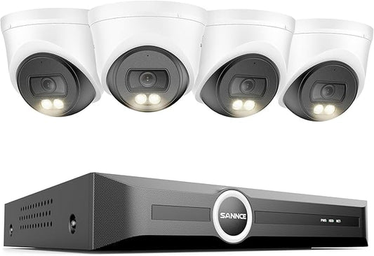 SANNCE 2K 3MP PoE Security Camera System - 8CH 6MP NVR with 4PCS 3MP HD Weatherproof Dome Surveillance Cameras, Clear Full Color Night Vision, Audio Recording (Without HDD)
