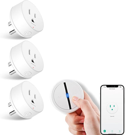Greencycle Smart Wireless Remote Control Outlet Plug,WiFi Outlets for Household,On Off Smart Outlets Switch Compatible with Tuya,Alexa and Google Assistant,Timer Outlet,No Wiring,White,1SW+3Outlets