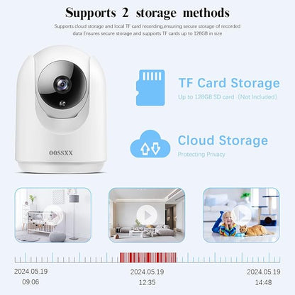 OOSSXX 2-Way Audio Indoor Security Camera Video Baby Monitor and Pet Monitor, 1080P PTZ Nanny Cam Smart Wireless Cameras for Home Video Surveillance (1-Pack)