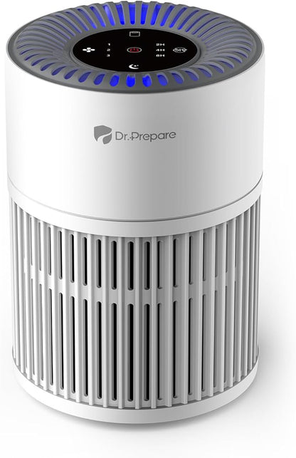 Dr.Prepare Air Purifiers for Bedroom - Covers Up to 1075 ft² - H13 HEPA Washable Filter with 15 dB Sleep Mode & Night Light, 360°Air Inlet, 3 Timer - Quiet Air Cleaner For Pets, Home, Office,Baby Room