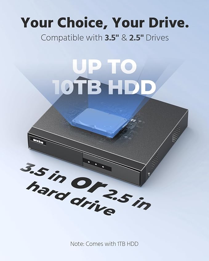 ANNKE 8 Channel DVR for Security Camera, 3K Lite Hybrid 5-in-1 CCTV Digital Video Recorder, Supports 8CH TVI/AHD/CVI/CVBS Analog and 2CH IP Cameras, 24/7 Video Recording for Home Surveillance, 1TB HDD