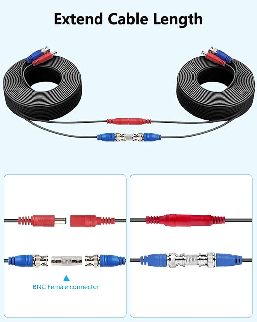 OOSSXX Video Power Cable BNC Extension All-in-One Cables for CCTV Security Cameras, Outdoor Wired Surveillance Camera DVR System