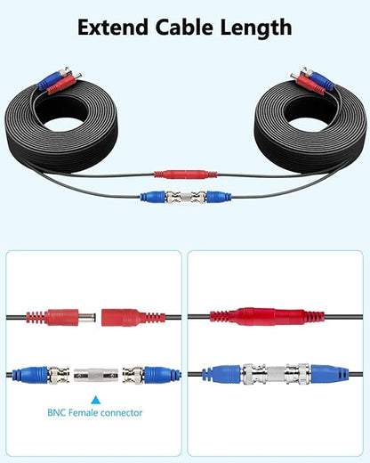 OOSSXX Video Power Cable BNC Extension All-in-One Cables for CCTV Security Cameras, Outdoor Wired Surveillance Camera DVR System