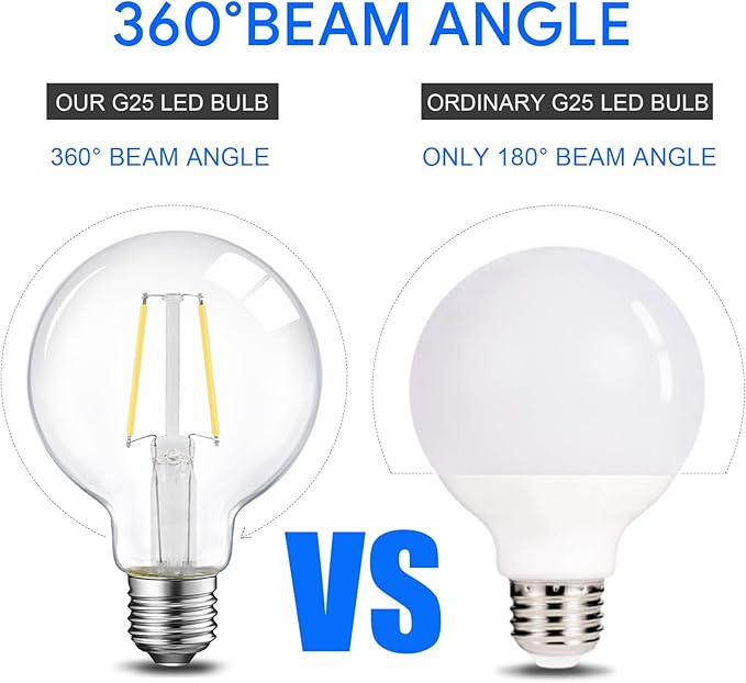 E ENERGETIC LIGHTING Dimmable LED Edison Light Bulb, G25 (G80) 500LM Globe Bulb, 60W Equivalent, 4000K Cool White, Christmas Light, E26 Standard Base, ETL Listed, 6-Pack