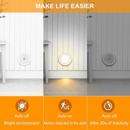 Mlambert 4 Pack Motion Sensor LED Night Light, Cordless Battery-Powered Stick-on Magnet Closet Lights, Safe Lighting for Stairs, Cabinet, Warm White