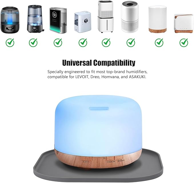 Universal Silicone Humidifier Drip Tray,10.23" Waterproof Floor Protector Compatible for LEVOIT, Dreo, Homvana & ASAKUKI,Leak-Proof & Moisture,Proof Mat with Raised Edges(Gray)