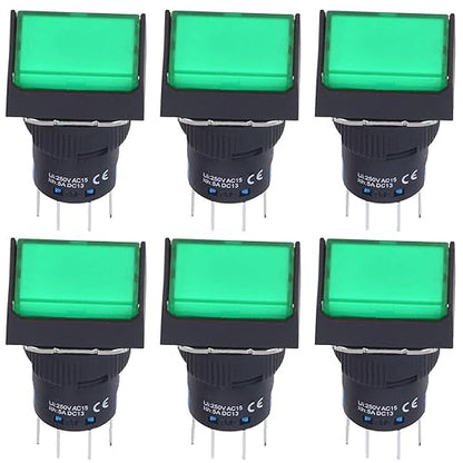 25Pcs Micro Squares Push Button Switch 16mm 12V Self Locking with Light ABS Brass for Automation Equipment DIY Electrical Installation (Green)