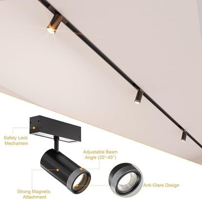 2-Pack Adjustable Focus Spotlight, 18W Magnetic Track Light Head | 24V LED Lamp, Rotatable Spotlight, Control via App, Remote Voice, Dimmable CCT 2700K-6000K, ETL Certified Beam Angle 20°-45°