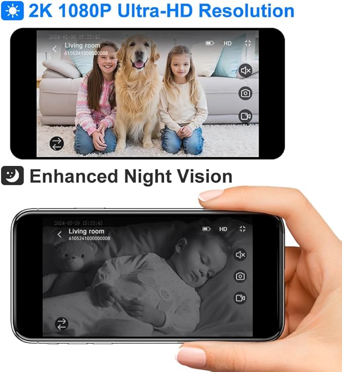 Video Calling Handheld Security Camera Indoor,Nanny Camera Baby Camera Pet Camera,2-Way Video Call 350°Pan Cameras for Home Security,Move Tracking,Alarm Push 1080P 2.8inch Screen,Night Vision