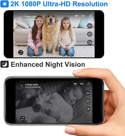Video Calling Handheld Security Camera Indoor,Nanny Camera Baby Camera Pet Camera,2-Way Video Call 350°Pan Cameras for Home Security,Move Tracking,Alarm Push 1080P 2.8inch Screen,Night Vision
