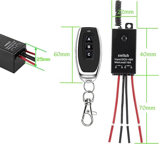 3 Way 12v Mini Remote Control Switch,Wireless Lights Switch Kit,DC 12V/24V/48V/10A Relay with 328FT Long Range,Wireless RF Switch for Car,Lamps,LED Lights,Fans(2 Remote Controls,3 Receivers)