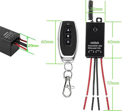 3 Way 12v Mini Remote Control Switch,Wireless Lights Switch Kit,DC 12V/24V/48V/10A Relay with 328FT Long Range,Wireless RF Switch for Car,Lamps,LED Lights,Fans(2 Remote Controls,3 Receivers)