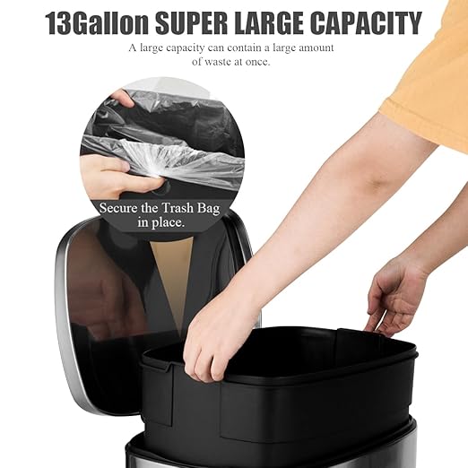 Goplus 13.2 Gallon/ 50 L Kitchen Trash Can, Anti-Fingerprint Touchless Waste Bin with Soft-Closing & Stay Open, Step-On Stainless Steel Garbage Can for Living Room Home Office
