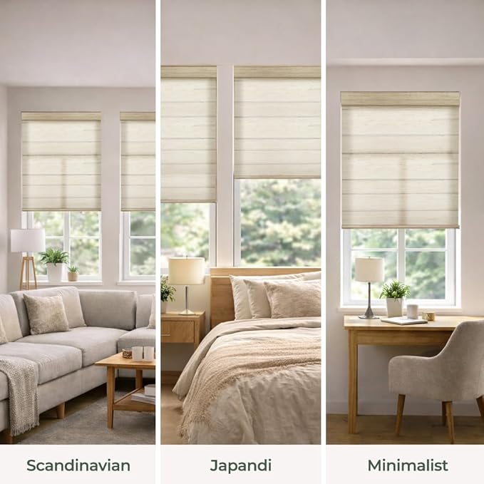 ZSHINE Motorized Linen-Look Roller Shades for Windows, Rechargeable Smart Light Filtering Blinds Compatible with Alexa (82191C)