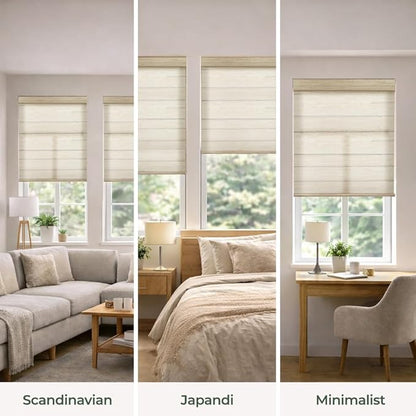 ZSHINE Motorized Linen-Look Roller Shades for Windows, Rechargeable Smart Light Filtering Blinds Compatible with Alexa (82191C)