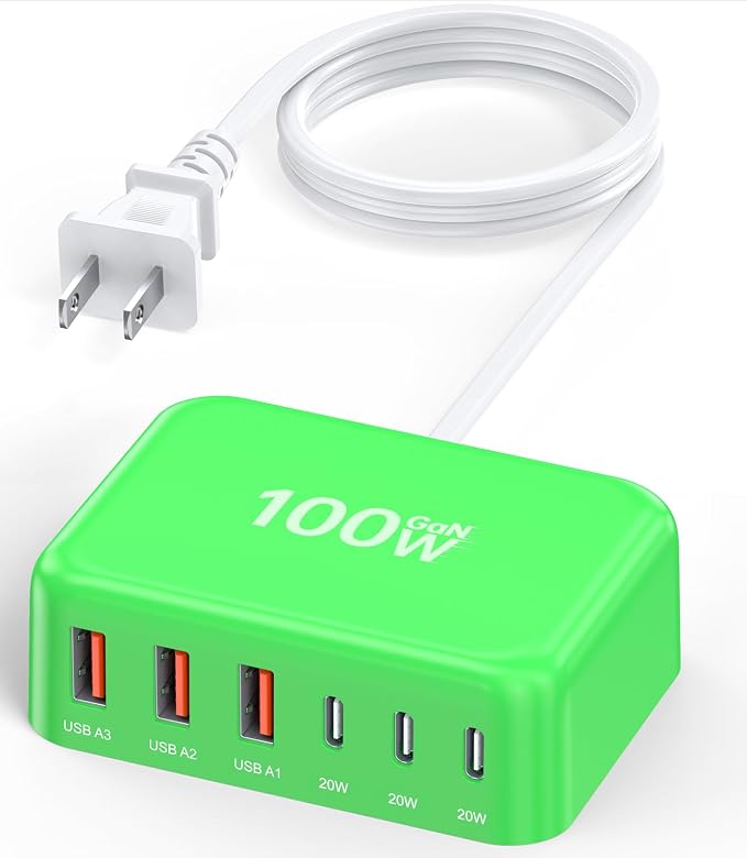 100W 6 in 1 USB Charger, 50% Smaller Charging Station for Multiple Devices | Fast Charging Blocks with Type C Port, USB Charging Hub Organizer Multiport Power Strip for iPhone,Samsung,Ipad,Kindle,Travel