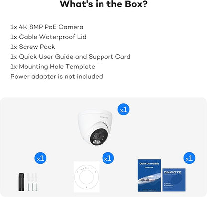 ONWOTE 2 Way Audio 4K 8MP PoE IP Camera, AI Human Vehicle Detection Activate Bright Spotlight, 125° Wide File of View, Indoor/Outdoor, Commercial Wired Camera for Business, Add-on to PoE NVR System