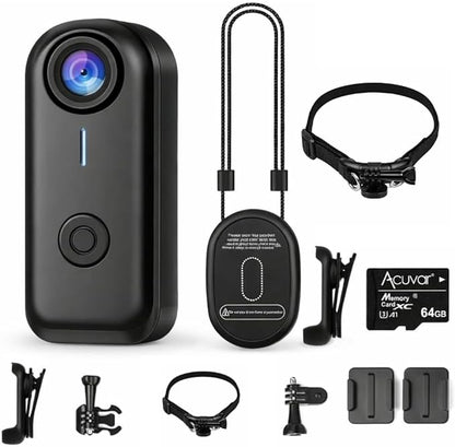 64GB FHD 1080P Mini Body Camera, Wearable Action Body Cam, Thumb Size Hands Free Recording Body Worn Camera, Premium Portable Camcorder Mount Anywhere for Pet Walking, Work, Travel (Black)
