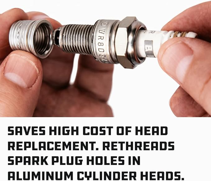 Powerbuilt 14mm Spart Plug Thread Repair Set, 14mm Cylinder Head Rethreaded Kit, Rethreads Damaged 14 Millimeter Spark Plug Holes, 4 Inserts: Two 7/16", one 5/8" and one 13/16", M14 x 1.25-648421
