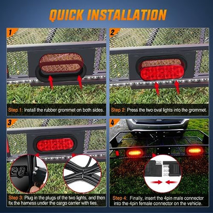 Nilight Hitch Cargo Carrier Light Kit 2PCS 6" Red Oval LED Tail Lights
