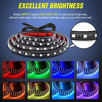 Nilight 3PCS 60 Inch RGB Truck Bed Light Strip 270 LED Neon Accent LED