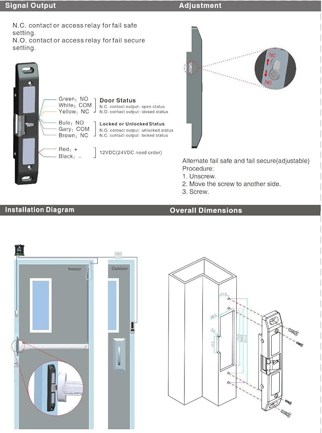 LCD Video Door Intercom Access Control System Electric Strike Push Rod Lock for Panic Bar& Power Unit Full Kits Cards Phone App Remote Open