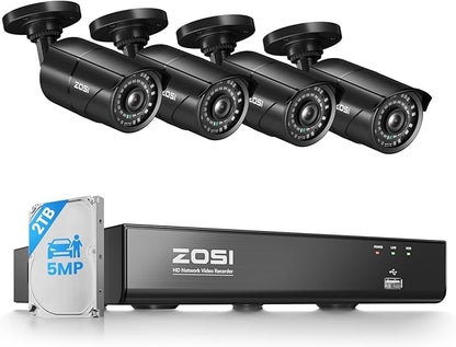 ZOSI 4K PoE Security Camera System, H.265+ 8CH NVR with 2TB HDD (16CH Expandable), 8 x 5MP 3K IP PoE Cameras Outdoor Indoor, AI Human Vehicle Detection, Remote Viewing, 24/7 Recording, IR Night Vision