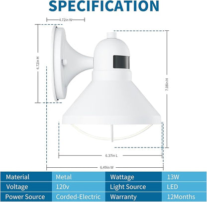 LONEDRUID 2 Pack Motion Sensor Outdoor LED Porch Light Dusk to Dawn Exterior Wall Sconce White Outside Barn Lighting Fixtures Rustic Wall Mount Lantern for House Patio Garage Farmhouse Entryway
