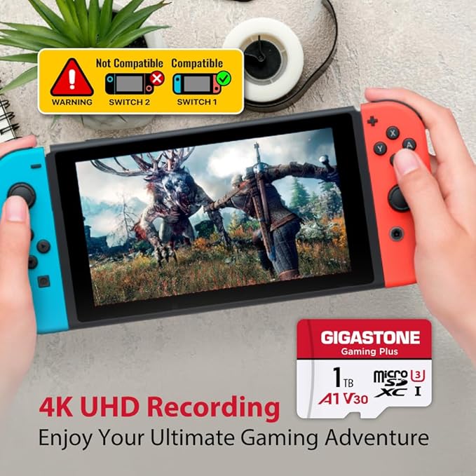 【for Switch 1 Only】 GIGASTONE 1TB Micro SD Card with USB C Card Reader, Gaming Plus, MicroSDXC Memory Card for Gaming Console, 4K Video Recording, UHS-I A1 U3 V30 C10, up to 150MB/s, with Adapter