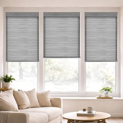 ZSHINE Motorized Linen-Look Roller Shades for Windows, Rechargeable Smart Light Filtering Blinds Compatible with Alexa (82190D)