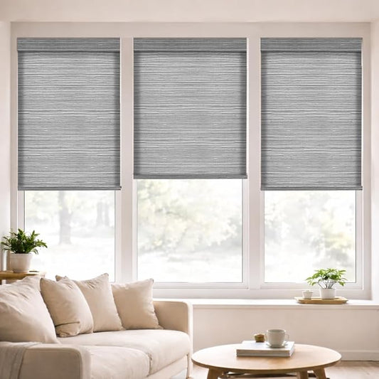 ZSHINE Motorized Linen-Look Roller Shades for Windows, Rechargeable Smart Light Filtering Blinds Compatible with Alexa (82190D)