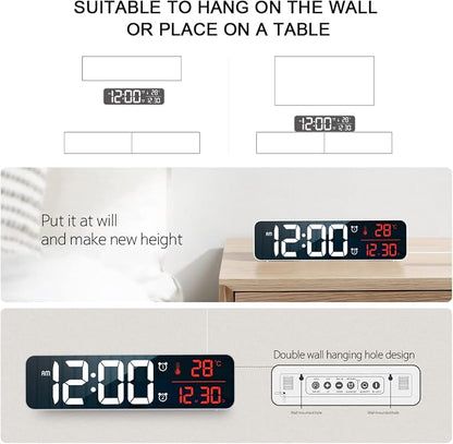 Abovsare Digital Clock for Bedroom, Clocks for Living Room Decor, Desk Table Clock, Alarm Clock Large Display with Date Week Temperature, Automatic Brightness Dimmer, Smart Cool Modern (Red)