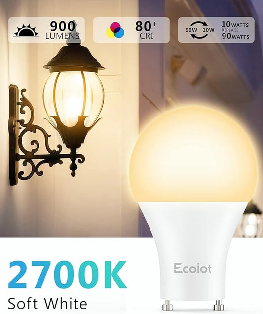 GU24 Dusk to Dawn Outdoor Light Bulbs,Light Sensor A19 LED Bulbs,Photocell Sensor, Automatic On/Off for Indoor/Outdoor Security Lighting,10Watt(90Watt Equivalent),2700K Soft White,4 Pack