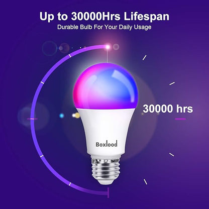 Boxlood Smart Light Bulb Works with Alexa Echo Google Home Siri, RGB Color Changing WiFi Light Bulbs, No Hub Required, Warm White to Cool White, Dimming & Timing, APP & Voice Control,7W A19 E26 6Pack