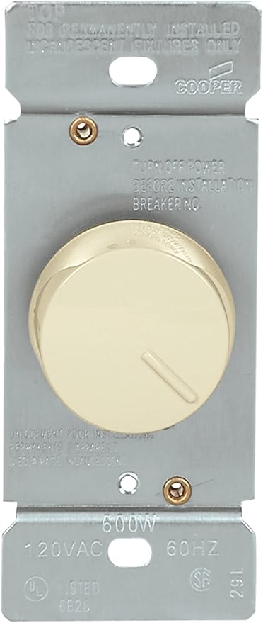 Eaton RI061-A-K 600-Watt 120-Volt Single-Pole Incandescent/Halogen Dimmer with Non-Preset, Almond