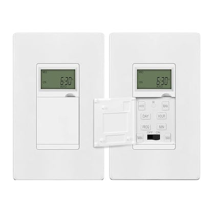 ENERLITES Programmable Digital Timer Switch for Lights, Fans, Motors, 7-Day 18 ON/OFF Timer Settings, Single Pole, Neutral Wire Required, UL Listed, HET01-C, White, 2 Pack | Digital 18 ON/OFF Timer Settings for Fans, Motors, Single Pole, Neutral Wire R...