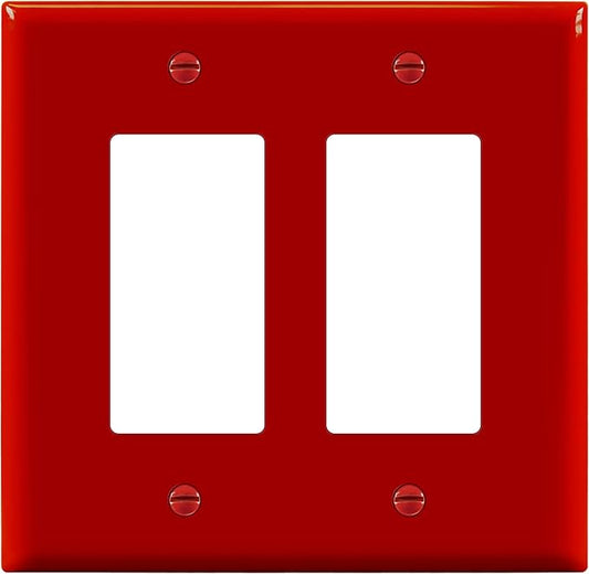 ENERLITES Decorator Light Switch or Receptacle Outlet Wall Plate, Mid-Size 2-Gang 4.88" x 4.92", Polycarbonate Thermoplastic, UL Listed, 8832M-R, Red