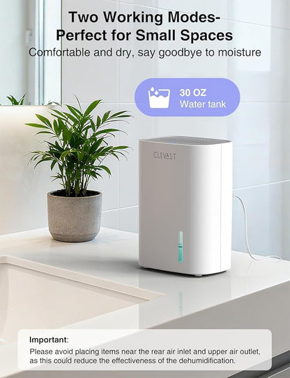 CLEVAST Small Dehumidifier for Home, 30oz Mini Quiet Dehumidifier for Bathroom Bedroom, Portable Compact Air Dehumidifier for Closet, RV, Camper