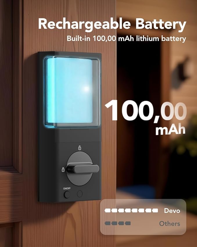 DEVO G1 Video Smart Lock with Camera & Doorbell, 6-in-1 Keyless Entry Door Lock for Front Door with Fingerprint, Auto Locks, App Remote, Wi-Fi Smart Deadbolt Black