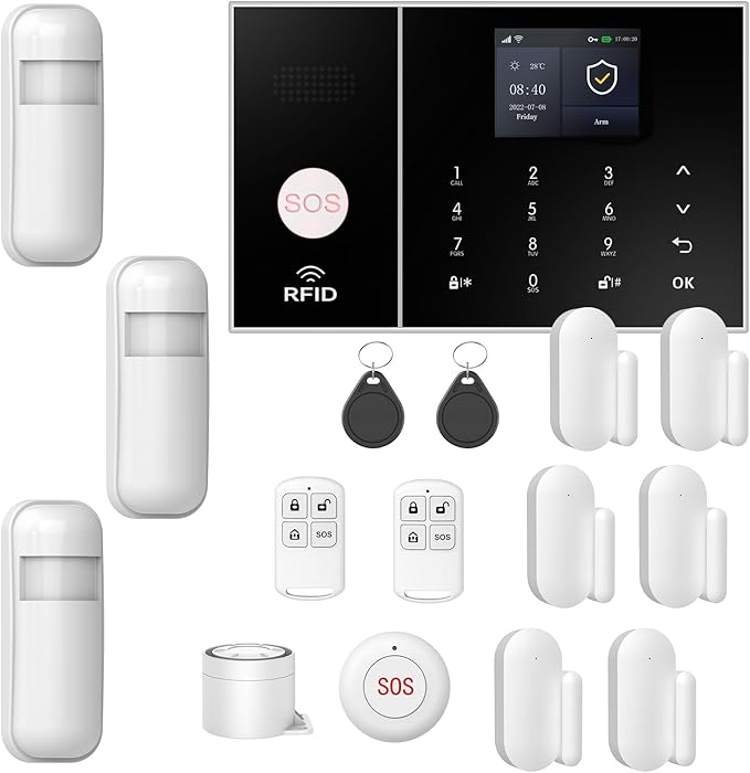 NUNET Wireless Smart Home Security System, 15-Piece Alarm Kit (Motion Sensors, Siren, Remote) - WiFi Alarm System for Home Safety, APP Alerts, Alexa/Google Compatible, No Monthly Fee, Easy Setup