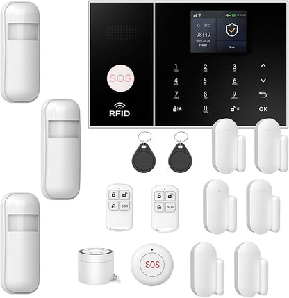 NUNET Wireless Smart Home Security System, 15-Piece Alarm Kit (Motion Sensors, Siren, Remote) - WiFi Alarm System for Home Safety, APP Alerts, Alexa/Google Compatible, No Monthly Fee, Easy Setup